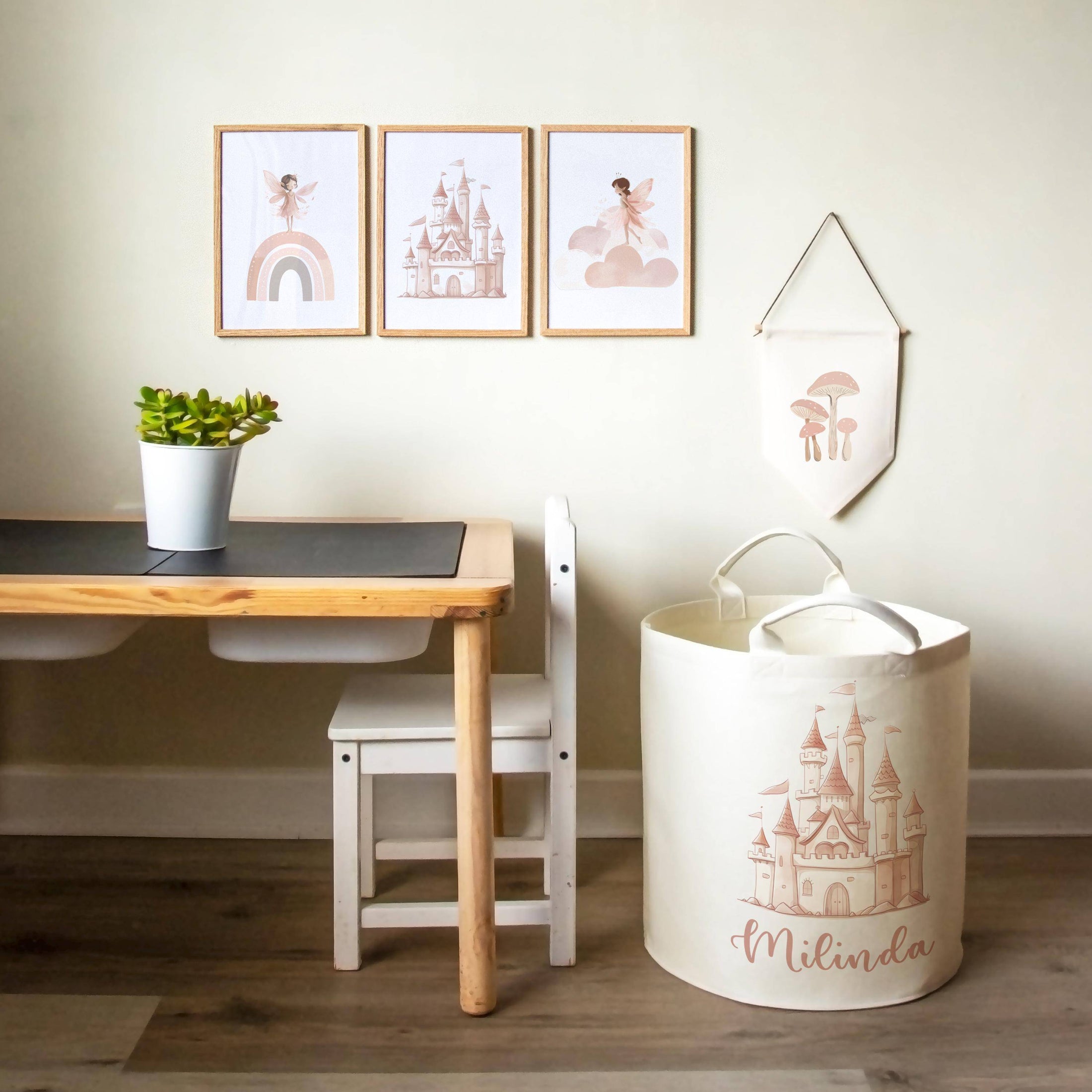 Princess Castle Themed Personalised Toy Trug for Kids Room or Nursery - RoseRowanDesign
