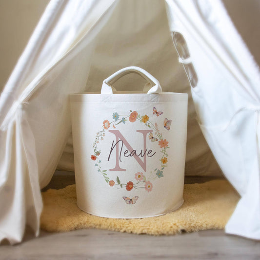 Wildflower Themed Personalised Toy Trug for Kids Room or Nursery - RoseRowanDesign