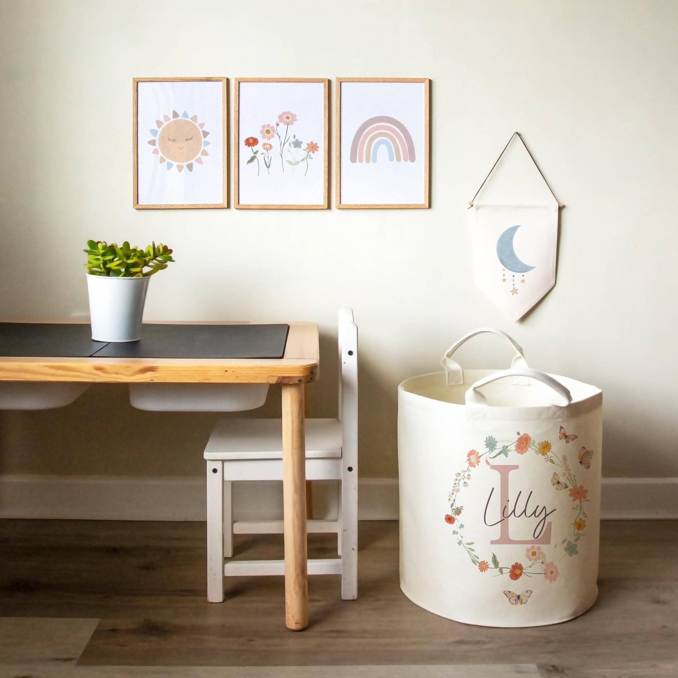 Wildflower Themed Personalised Toy Trug for Kids Room or Nursery - RoseRowanDesign