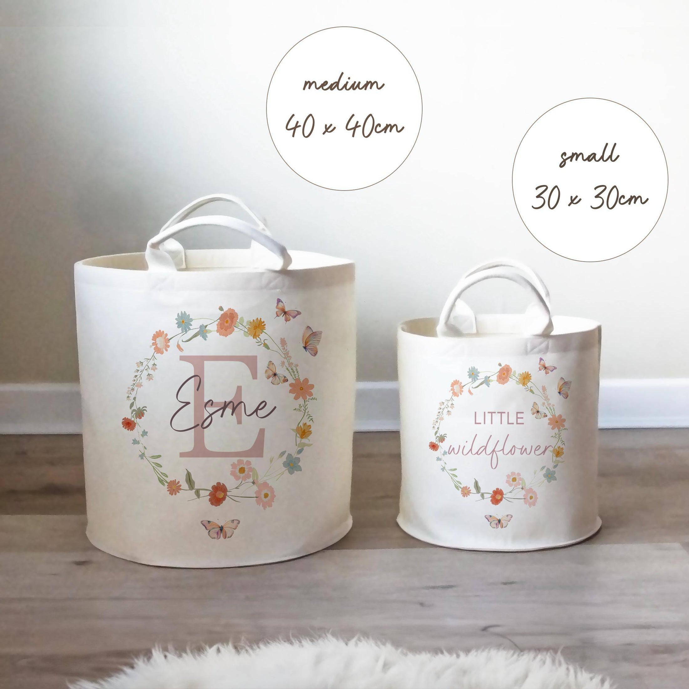 Wildflower Themed Personalised Toy Trug for Kids Room or Nursery - RoseRowanDesign