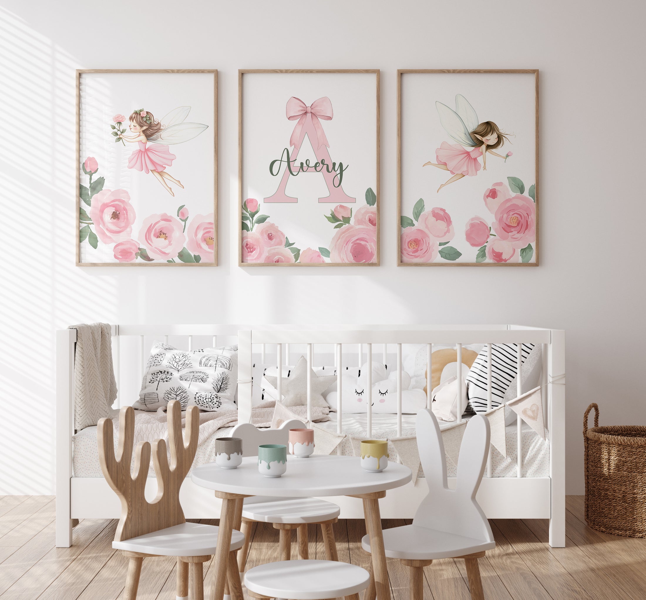 Pink Fairy Personalised Set of 3 Prints | Wall Art for Nursery, Bedroom or Playroom - RoseRowanDesign
