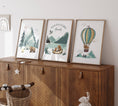 Load image into Gallery viewer, Adventure Awaits Nursery Wall Prints Set, Bear, Mountain, Camping and Balloon Prints for Babies / Childs Bedroom, Playroom Woodland Animals
