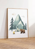 Load image into Gallery viewer, Adventure Awaits Nursery Wall Prints Set, Bear, Mountain, Camping and Balloon Prints for Babies / Childs Bedroom, Playroom Woodland Animals
