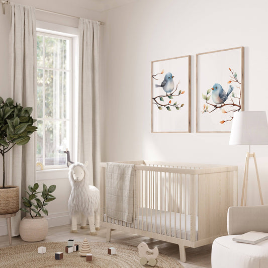 Birds Wall Art | Set of 2 Nursery Prints | Gender Neutral Decor for Baby’s Room