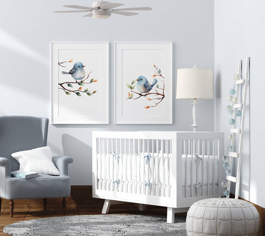 Birds Wall Art | Set of 2 Nursery Prints | Gender Neutral Decor for Baby’s Room