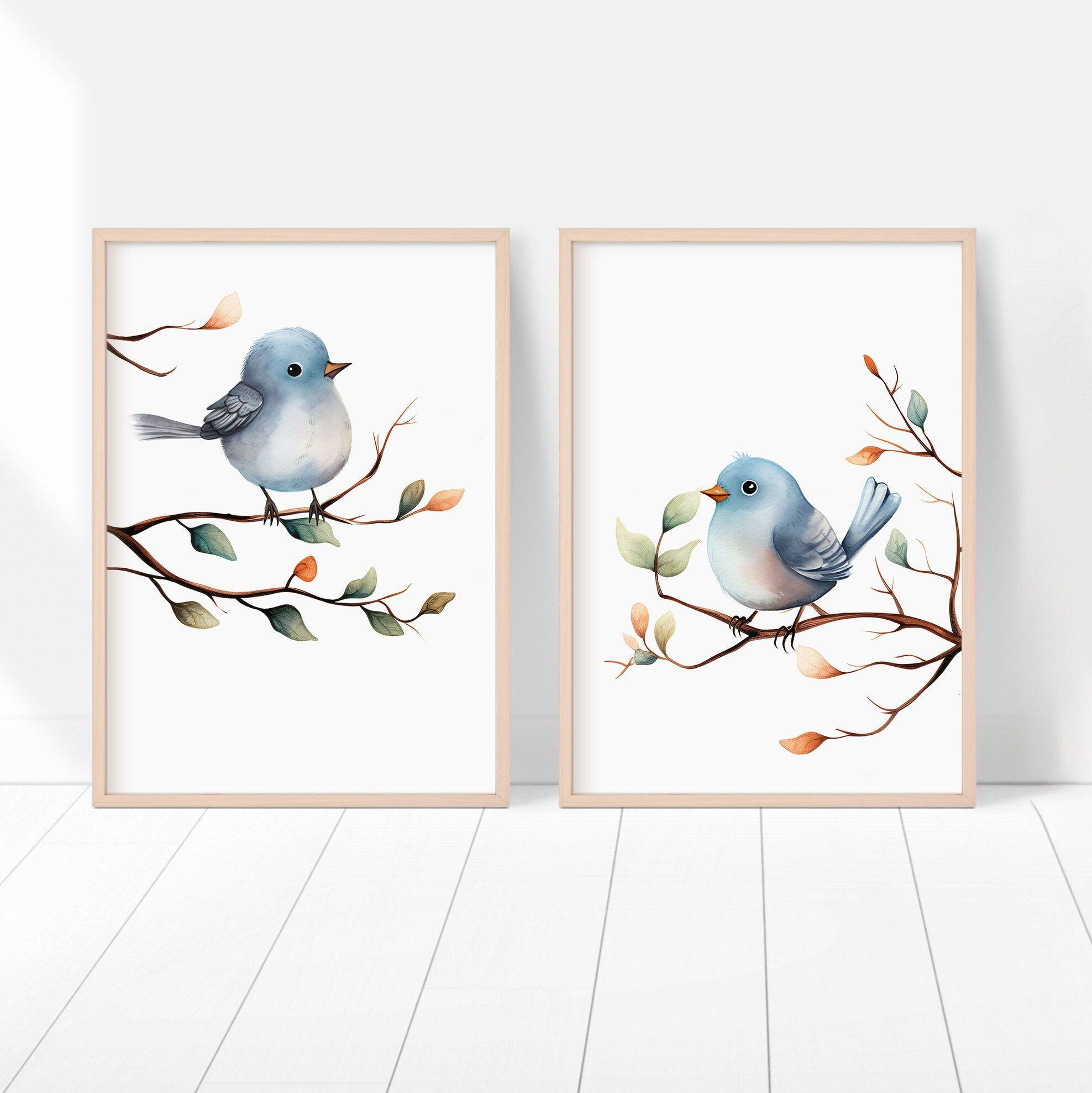 Birds Wall Art | Set of 2 Nursery Prints | Gender Neutral Decor for Baby’s Room
