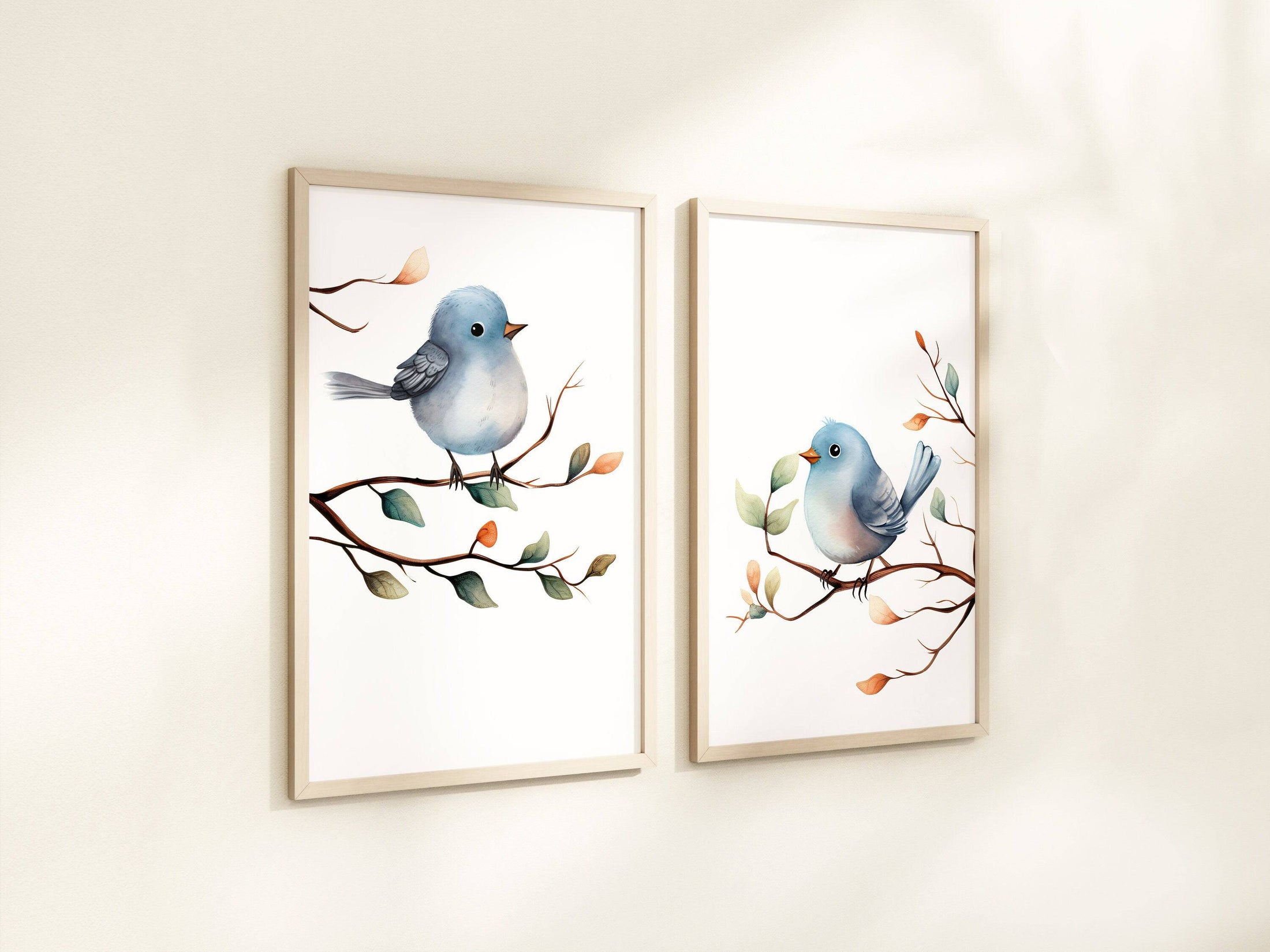 Birds Wall Art | Set of 2 Nursery Prints | Gender Neutral Decor for Baby’s Room