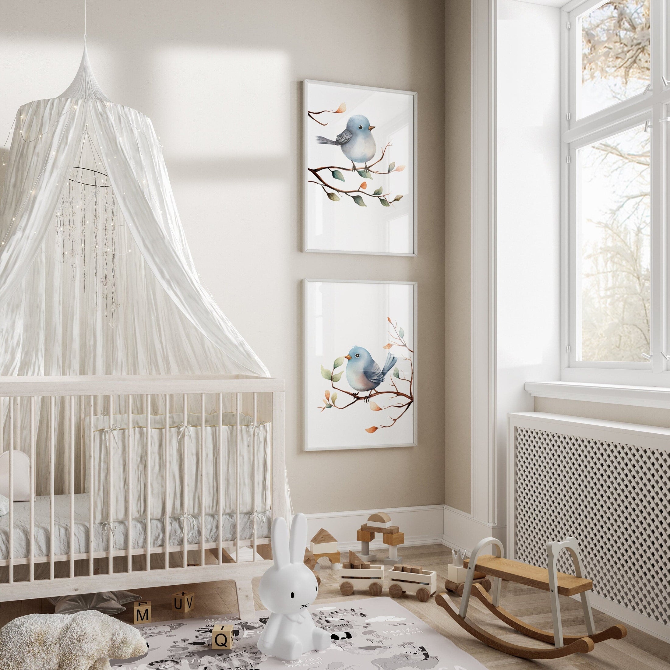 Birds Wall Art | Set of 2 Nursery Prints | Gender Neutral Decor for Baby’s Room