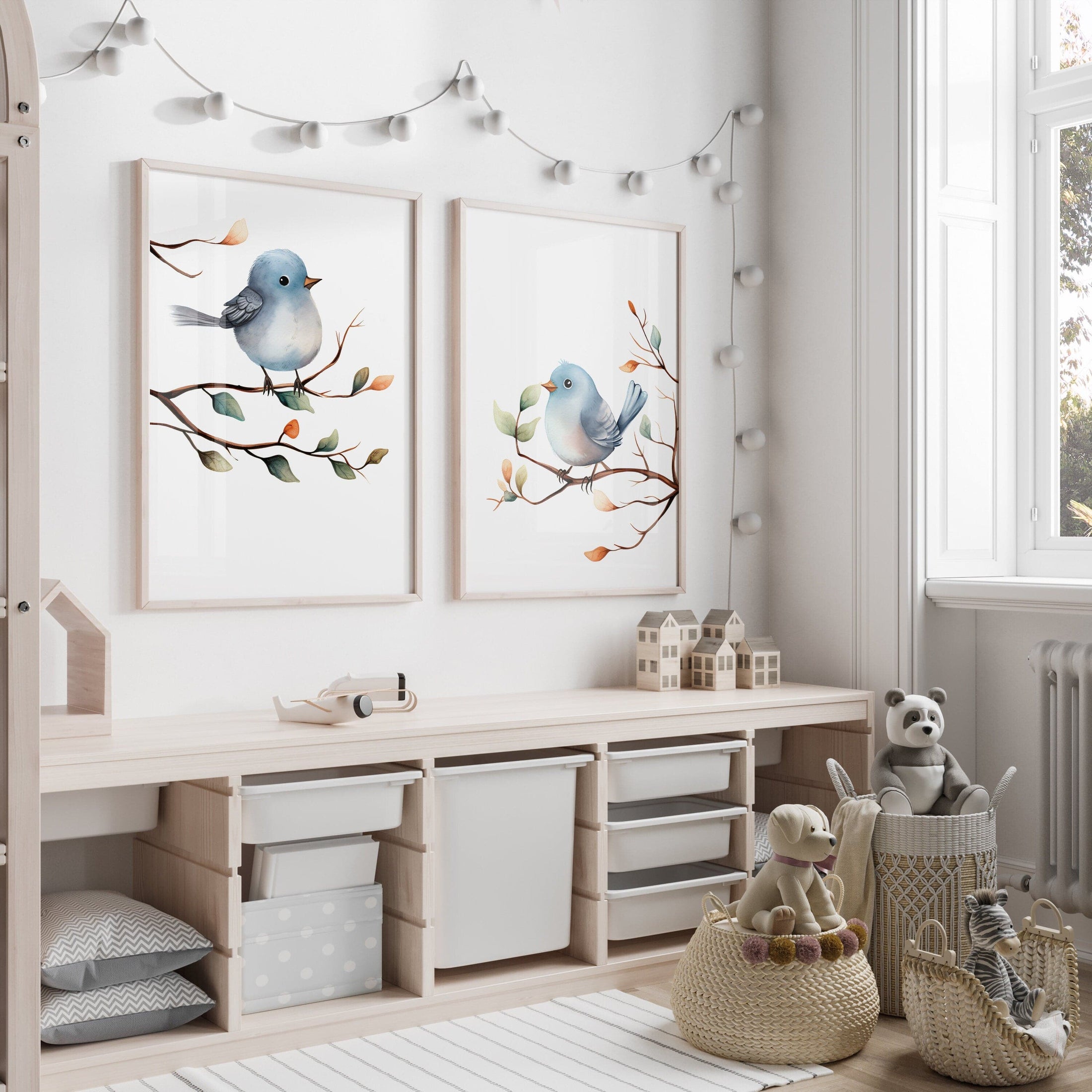 Birds Wall Art | Set of 2 Nursery Prints | Gender Neutral Decor for Baby’s Room