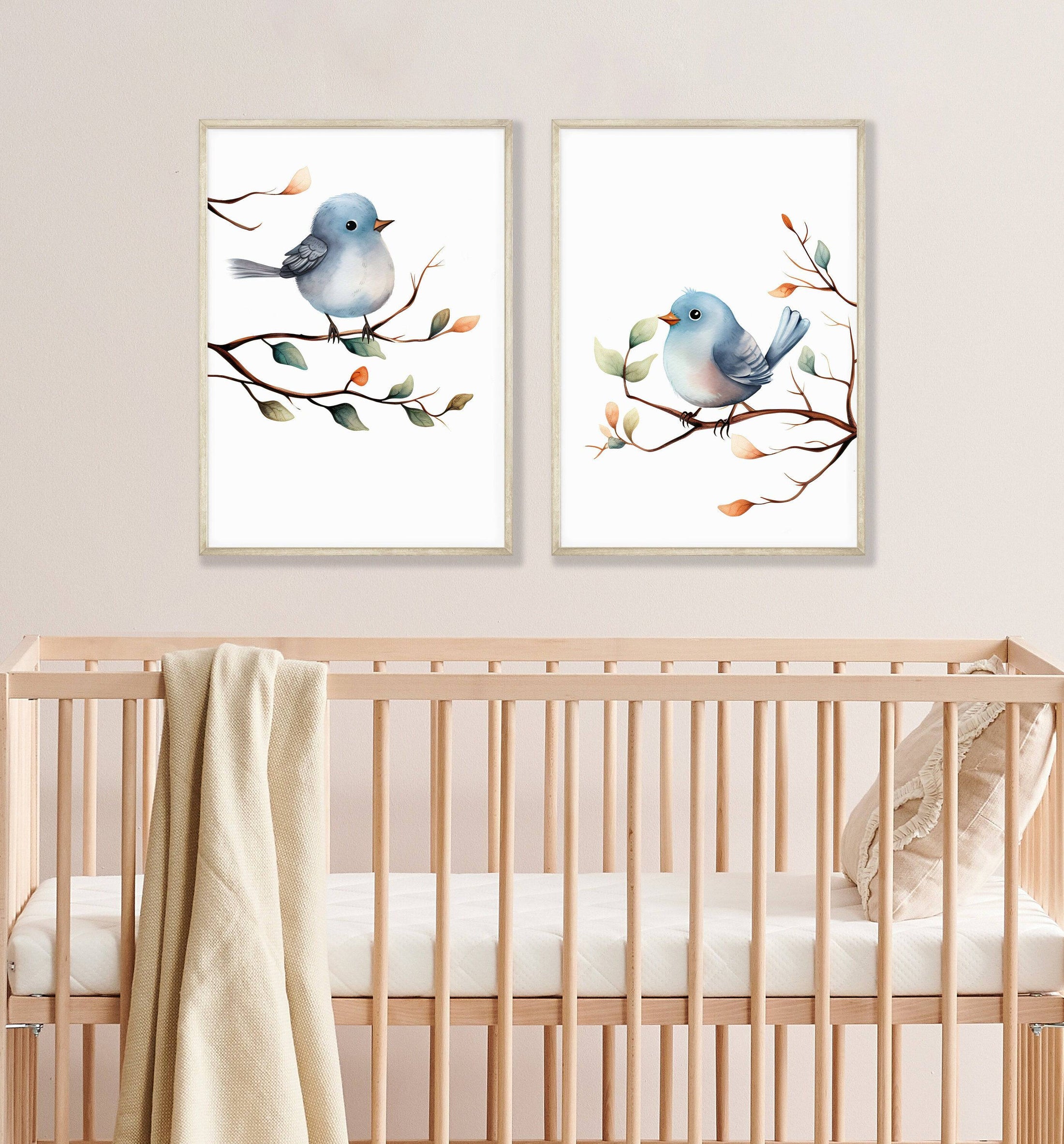 Birds Wall Art | Set of 2 Nursery Prints | Gender Neutral Decor for Baby’s Room