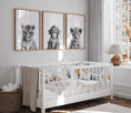 Load image into Gallery viewer, Black and White Safari Animal Prints, Set Of 3 Monochrome Jungle Nursery Wall Art Prints, Neutral Nursery Decor, Unisex Child's Bedroom
