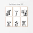 Load image into Gallery viewer, Black and White Safari Animal Nursery Prints, Set Of 3 Monochrome Jungle Animal Nursery Wall Art, Neutral Nursery Decor, Kids Unisex Bedroom
