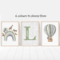 Load image into Gallery viewer, Personalised Hot Air Balloon & Rainbow Safari Animal Wall Art | Polka Dots | Set of 3 Nursery Prints - RoseRowanDesign
