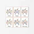 Load image into Gallery viewer, Personalised Rainbow & Safari Animal Wall Art | Checkerboard Rainbow | Set of 3 Nursery Prints - RoseRowanDesign
