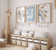 Personalised Rainbow & Safari Animal Wall Art | Solid Colour Rainbow | Set of 3 Nursery Prints - RoseRowanDesign