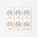 Load image into Gallery viewer, Personalised Rainbow & Safari Animal Wall Art | Solid Colour Rainbow | Set of 3 Nursery Prints - RoseRowanDesign
