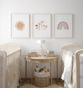 Load image into Gallery viewer, Boho Nursery Prints | Set of 3 Rainbow & Wildflower Art for Baby Girls' Bedroom - RoseRowanDesign
