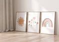 Load image into Gallery viewer, Boho Nursery Prints | Set of 3 Rainbow & Wildflower Art for Baby Girls' Bedroom - RoseRowanDesign
