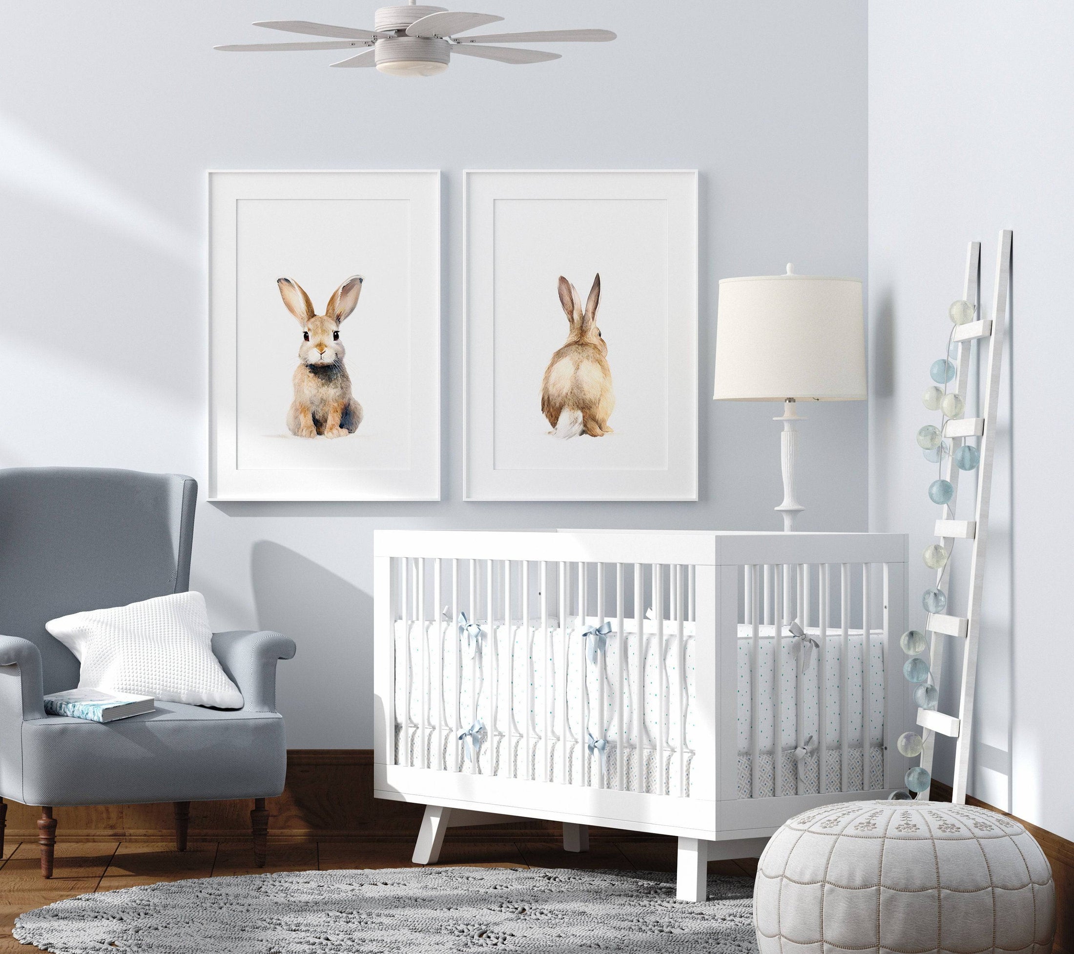 Bunny Prints for Nursery | Set of 2 Rabbit Wall Art Prints | Neutral Nursery Decor - RoseRowanDesign