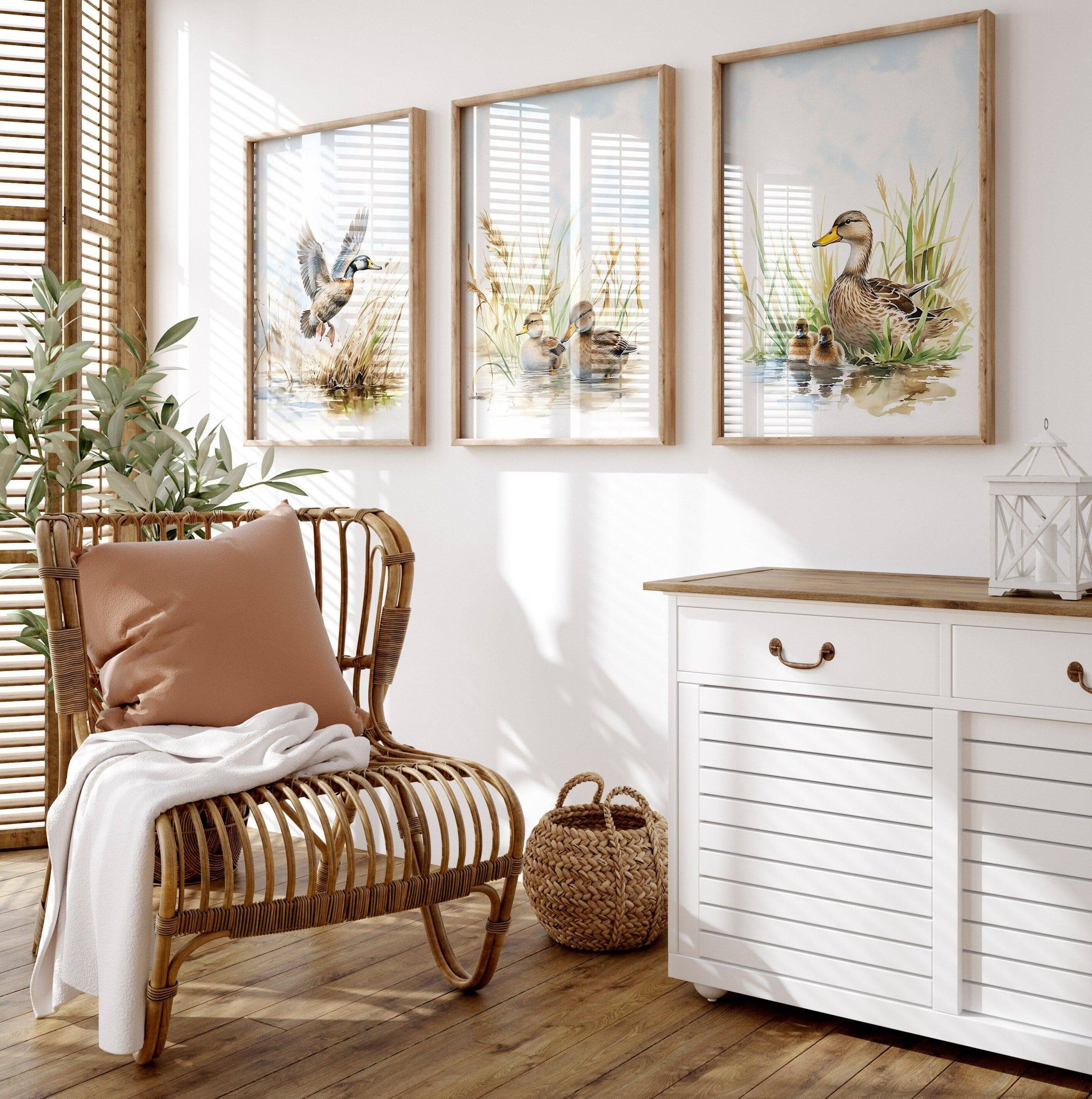 Ducks Nursery Prints | Set of 3 Mallard Duck Wall Art | Gender Neutral Farmhouse Decor - RoseRowanDesign