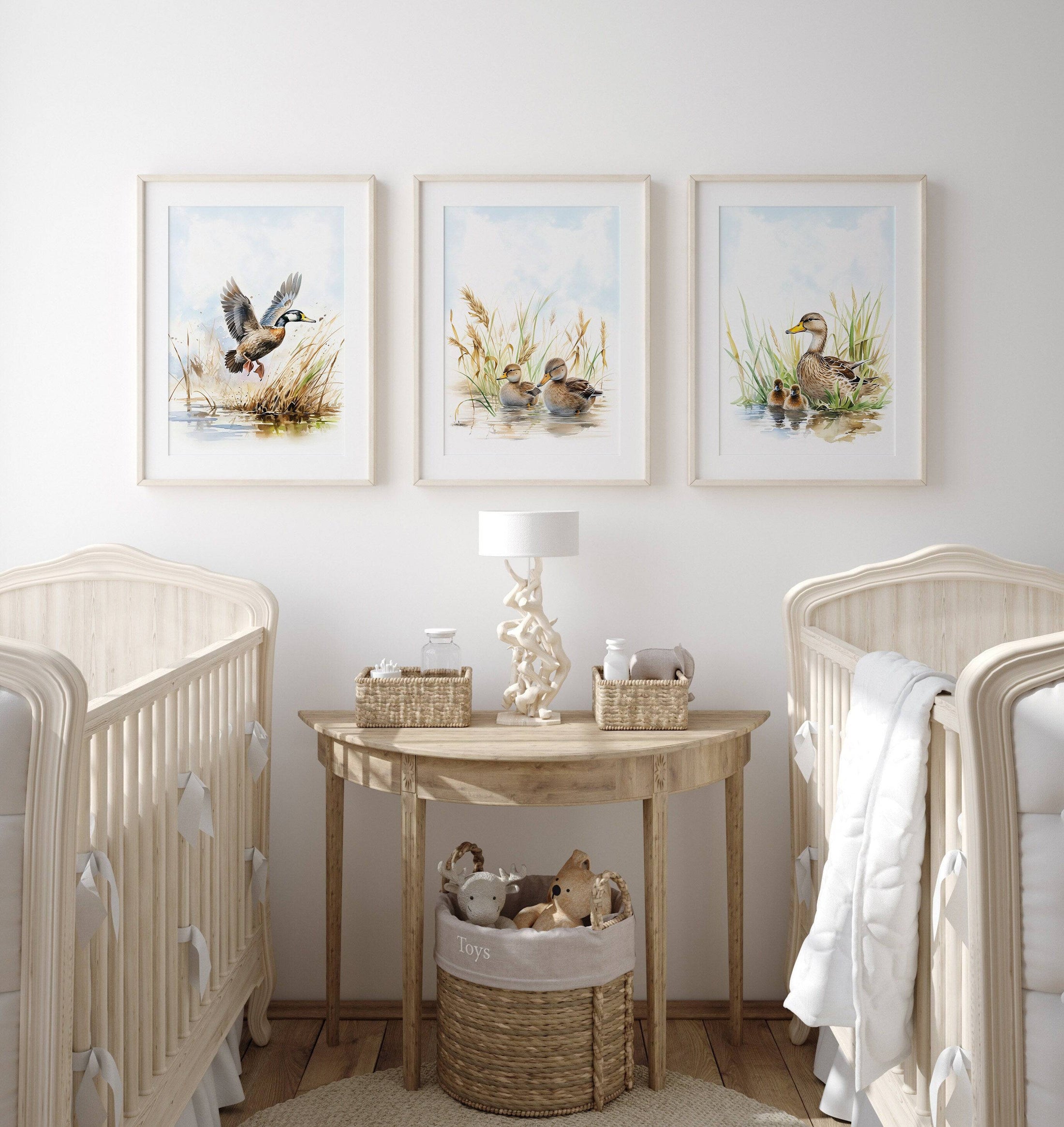 Ducks Nursery Prints | Set of 3 Mallard Duck Wall Art | Gender Neutral Farmhouse Decor - RoseRowanDesign