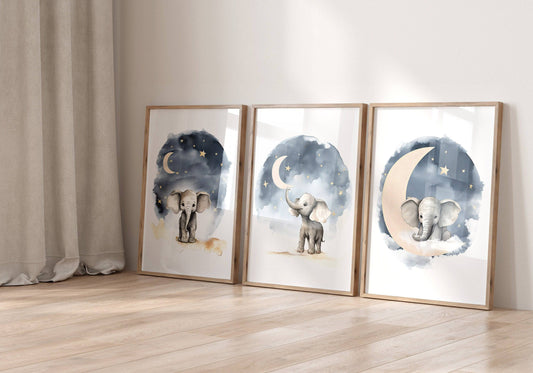 Elephant Nursery Prints | Set of 3 Wall Art for Boys & Girls | Boho Decor | Gender Neutral - RoseRowanDesign