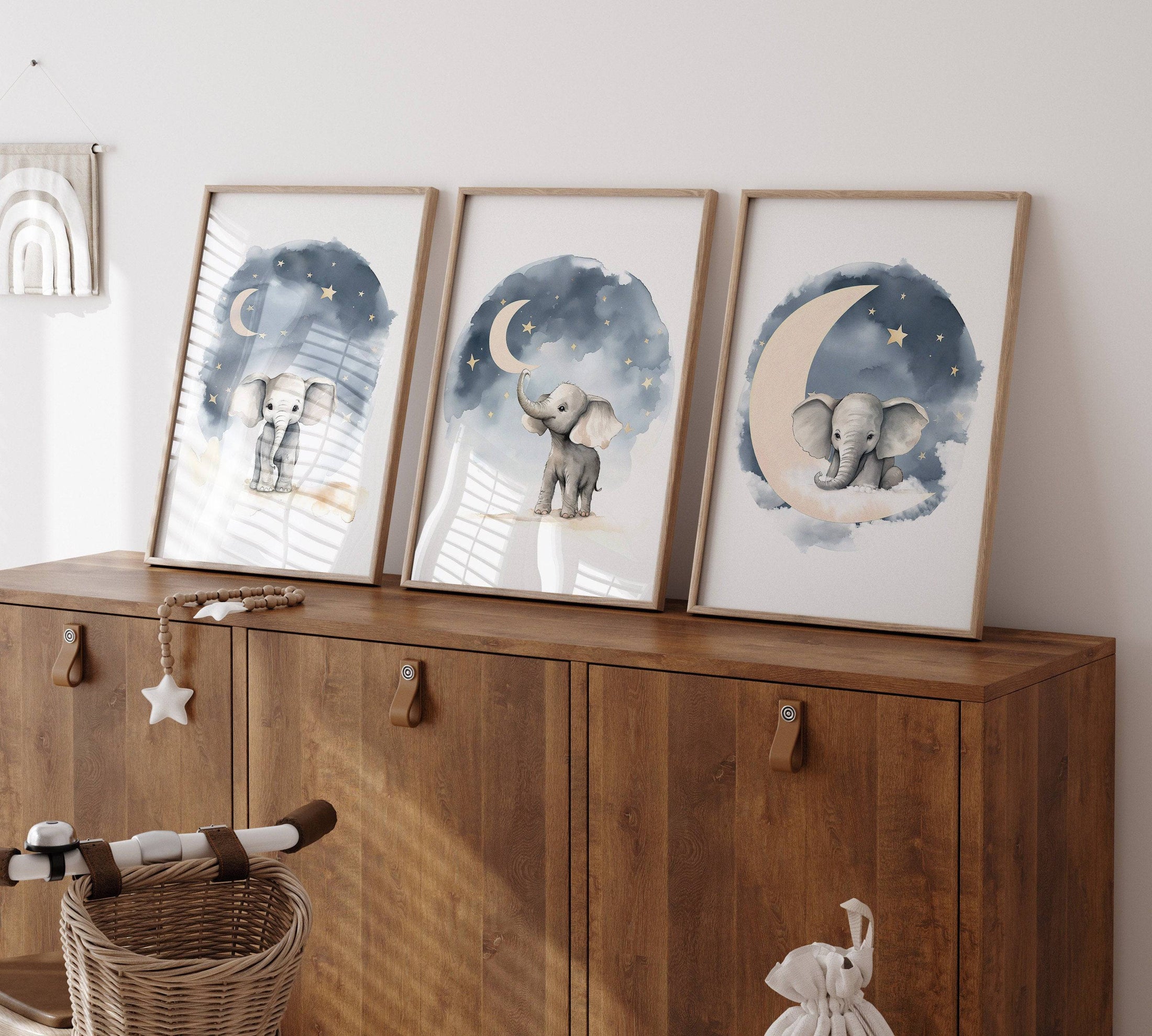 Elephant Nursery Prints | Set of 3 Wall Art for Boys & Girls | Boho Decor | Gender Neutral - RoseRowanDesign