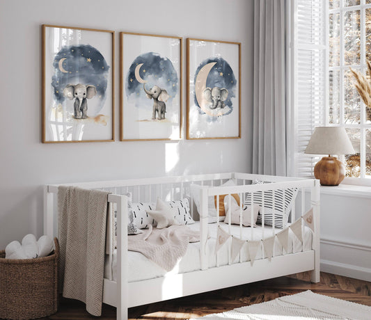 Elephant Nursery Prints | Set of 3 Wall Art for Boys & Girls | Boho Decor | Gender Neutral - RoseRowanDesign