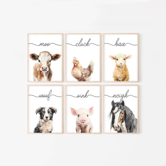 Farm Animal Nursery Prints | Set of 6 Wall Art with Quotes for Baby Room | Neutral Decor - RoseRowanDesign