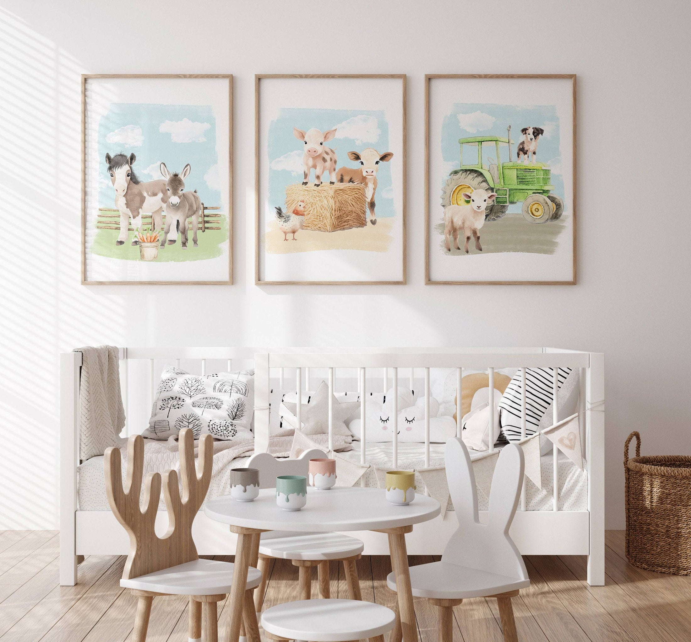 Farm Animal Nursery Wall Art | Set of 3 Farm Prints | Barnyard Theme Decor for Boys Room - RoseRowanDesign