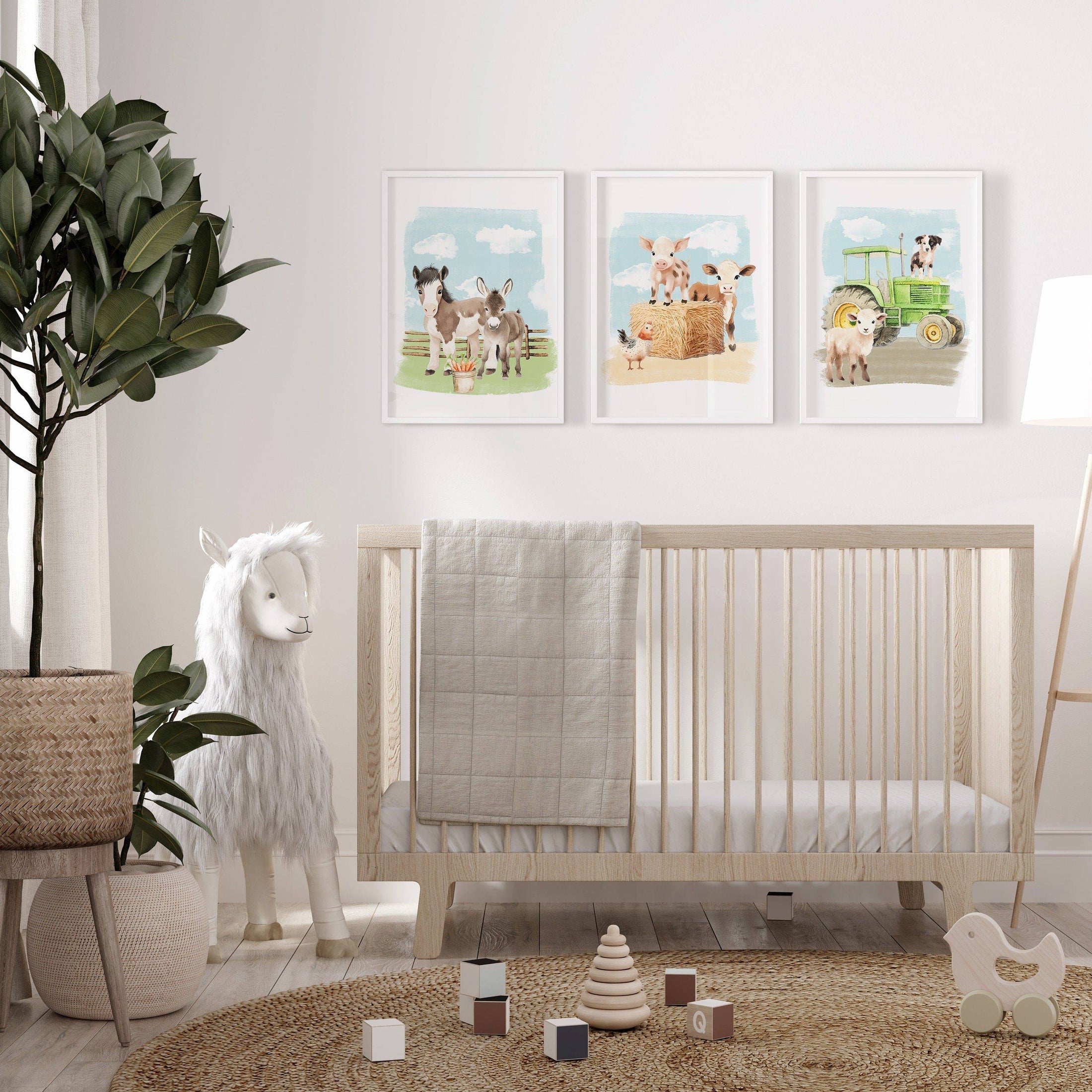 Farm Animal Nursery Wall Art | Set of 3 Farm Prints | Barnyard Theme Decor for Boys Room - RoseRowanDesign