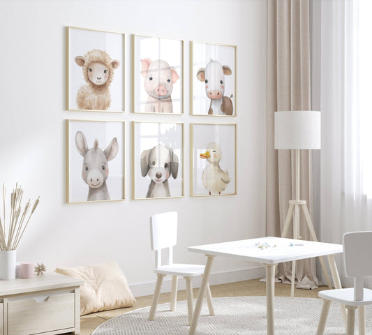Farm Animal Prints | Set of 6 Nursery Wall Art | Gender Neutral Decor for Babies & Playrooms - RoseRowanDesign