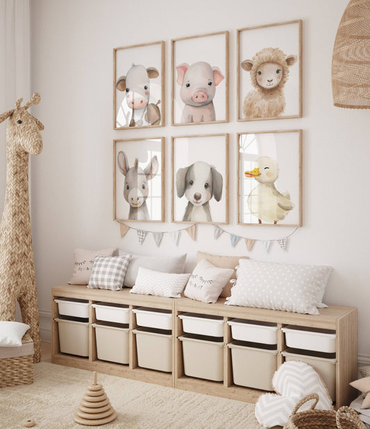 Farm Animal Prints | Set of 6 Nursery Wall Art | Gender Neutral Decor for Babies & Playrooms - RoseRowanDesign