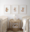 Load image into Gallery viewer, Fox, Bunny & Bear Nursery Prints | Neutral Woodland Decor | Unisex Animal Wall Art - RoseRowanDesign
