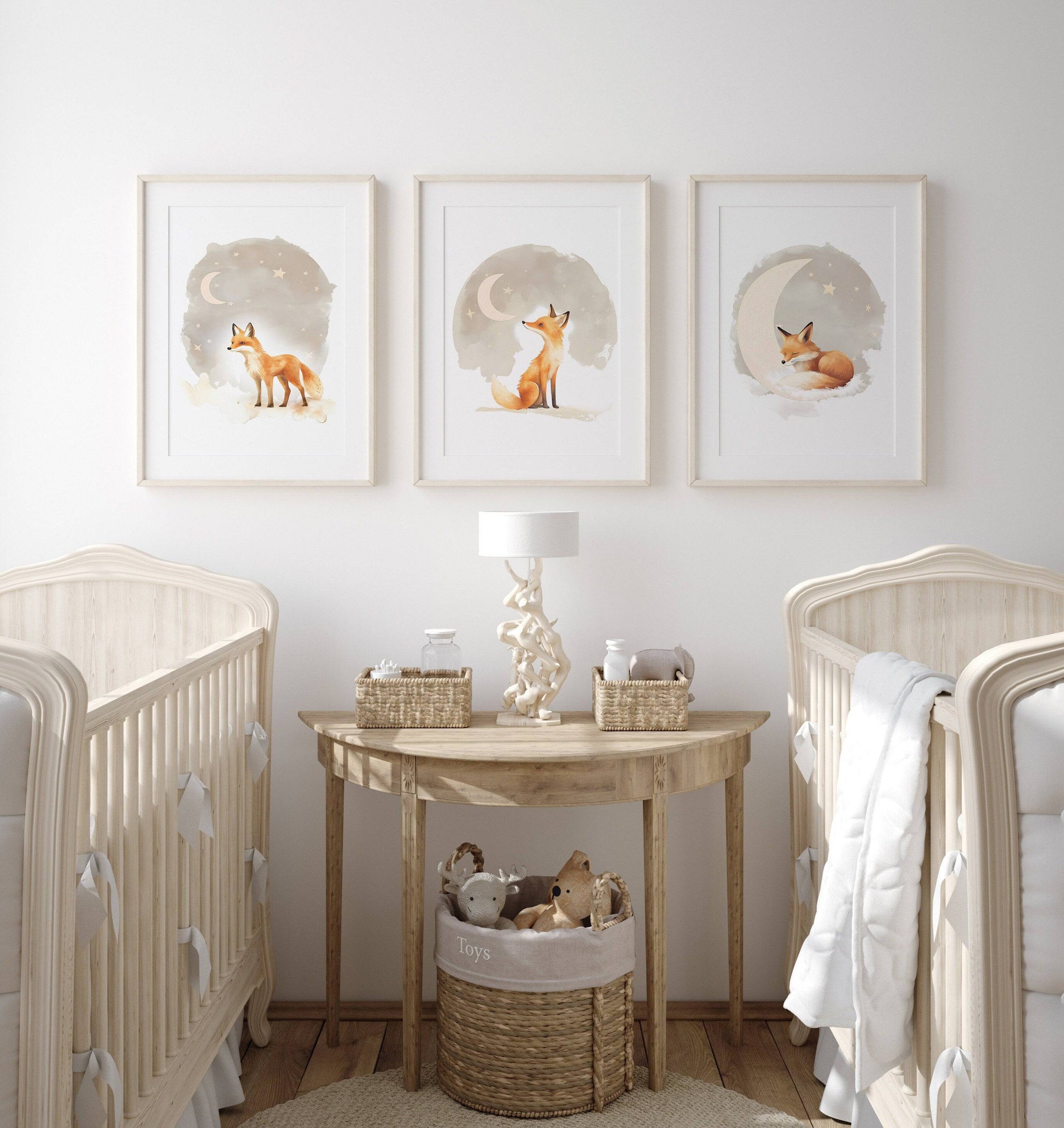Fox Theme Kids Wall Art | Beige | Set of 3 Nursery Prints - RoseRowanDesign