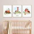 Load image into Gallery viewer, Personalised Farm Nursery Prints | Set of 3 Tractor Theme Wall Art | Unisex Barnyard Posters - RoseRowanDesign

