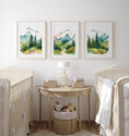 Load image into Gallery viewer, Mountain Nursery Prints | Set of 3 Forest Decor | Green Nursery Wall Art - RoseRowanDesign
