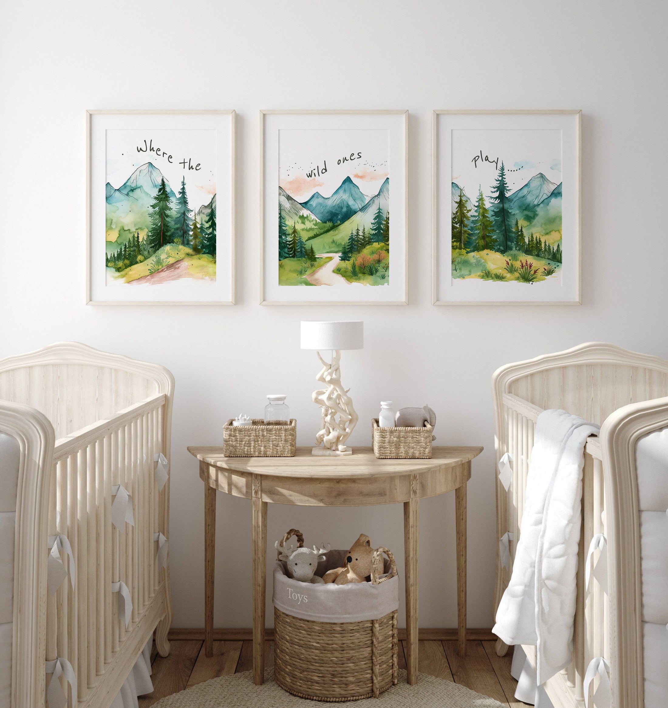 Mountain Nursery Prints | Set of 3 Forest Decor | Green Nursery Wall Art - RoseRowanDesign
