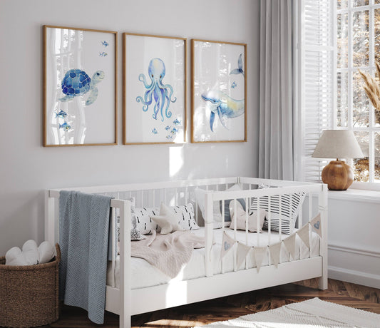 Nautical Nursery Wall Art | Ocean Theme Prints | Kids' Playroom Decor | Set of 3 - RoseRowanDesign