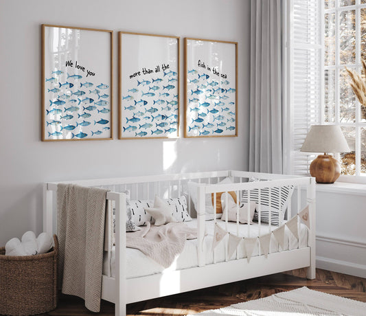 Nautical Nursery Wall Art | Set of 3 Ocean Theme Prints | Blue Boys' Room Decor - RoseRowanDesign