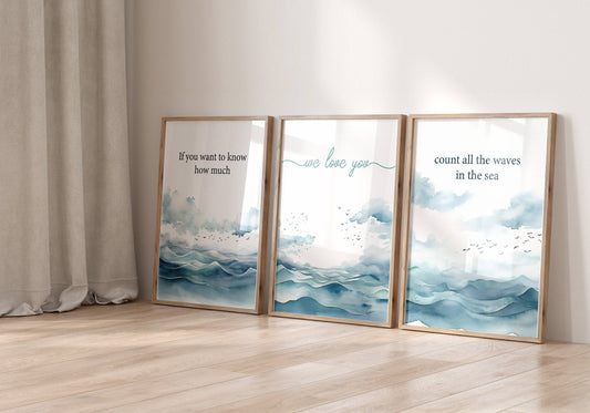Nautical Nursery Wall Art | Set of 3 Ocean Theme Prints | Blue Boys' Room Decor - RoseRowanDesign