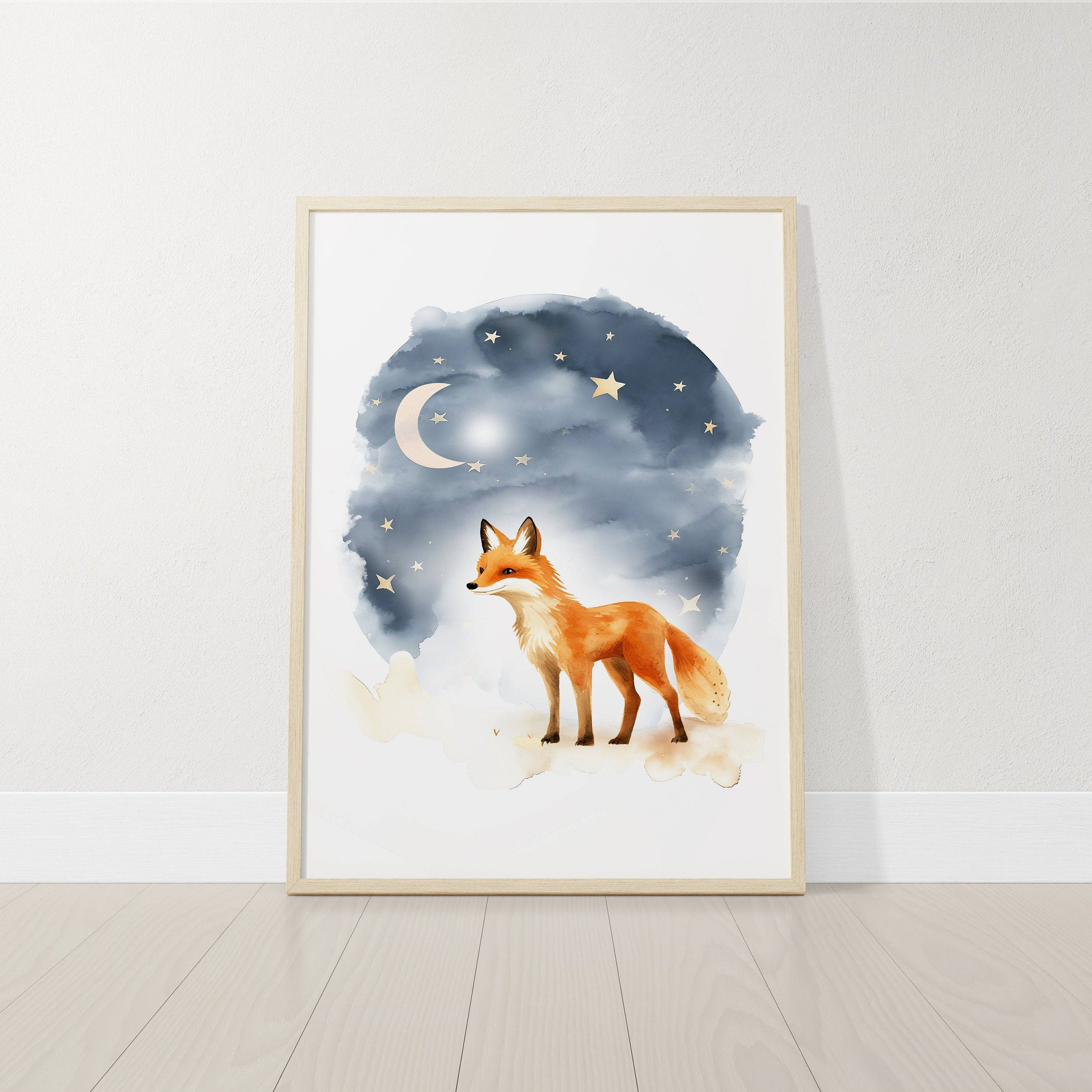 Night Sky Fox Nursery Prints | Set of 3 | Boho Wall Art | Gender Neutral Nursery Decor - RoseRowanDesign