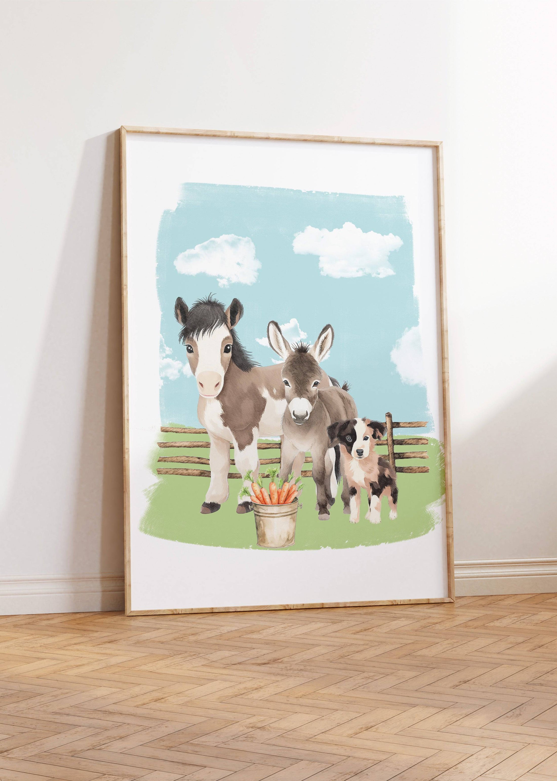 Personalised Farm Nursery Wall Prints | Set of 3 Barnyard Animal Decor | Boys' Room Posters - RoseRowanDesign
