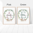 Load image into Gallery viewer, Personalised Name Woodland Animal Nursery Prints | Set of 3 Neutral Forest Wall Art for Baby Bedroom - RoseRowanDesign

