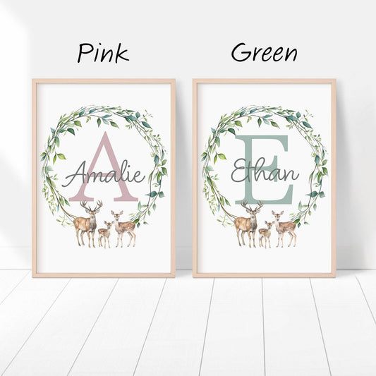 Personalised Name Woodland Animal Nursery Prints | Set of 3 Neutral Forest Wall Art for Baby Bedroom - RoseRowanDesign