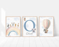 Load image into Gallery viewer, Personalised Safari Nursery Prints | Set of 3 | Rainbow & Hot Air Balloon Art for Girls' Bedroom - RoseRowanDesign
