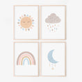 Load image into Gallery viewer, Boho Nursery Prints | Set of 4 Rainbow & Weather Art for Baby Girls' Bedroom - RoseRowanDesign

