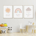 Load image into Gallery viewer, Boho Rainbow Nursery Prints | Set of 3 | You Are My Sunshine Art - RoseRowanDesign
