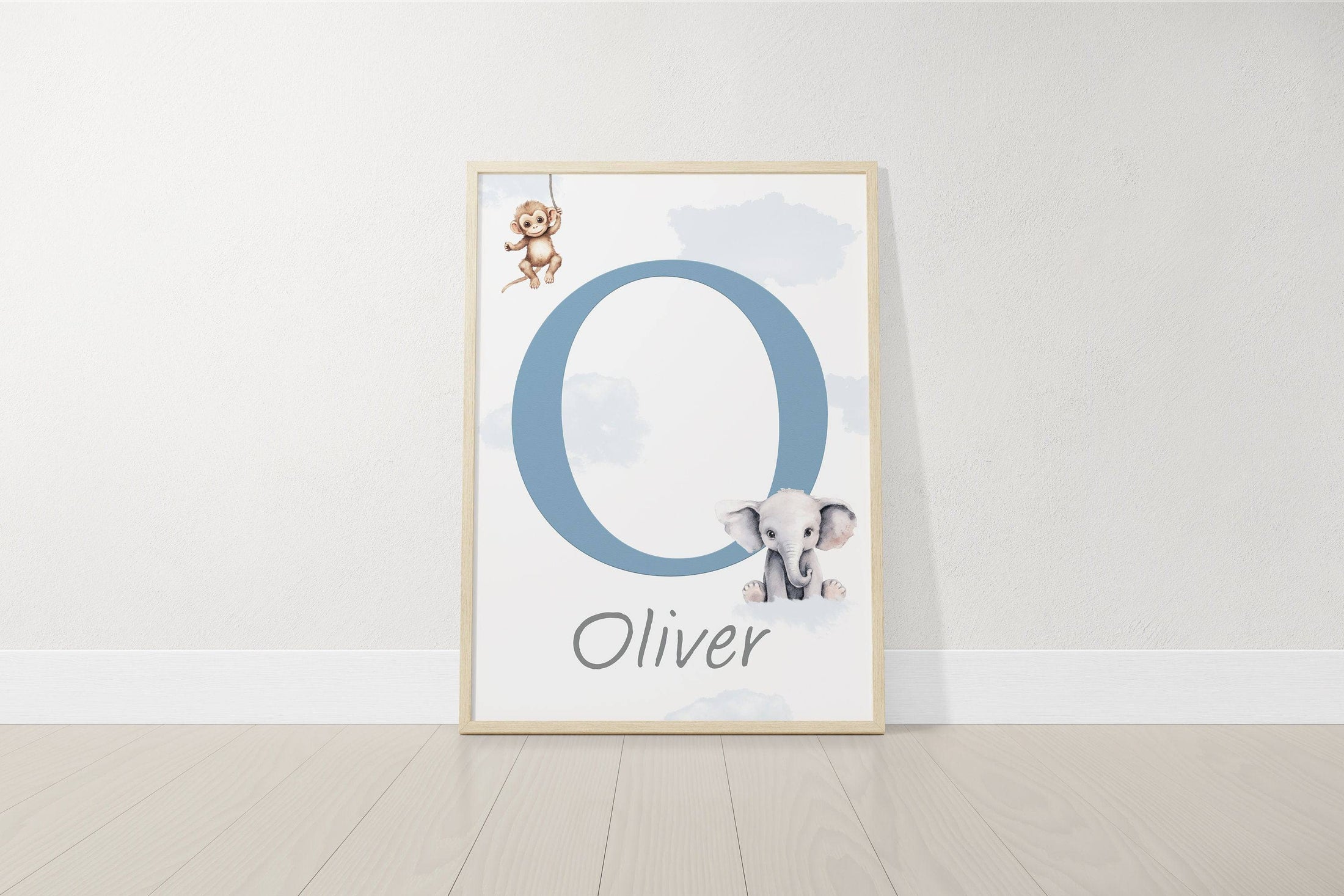 Personalised Safari Name Prints | Hot Air Balloon & Rainbow | Set of 3 Baby Boy Decor - RoseRowanDesign