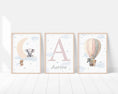 Load image into Gallery viewer, Personalised Safari Nursery Print | Hot Air Balloon and Stars Wall Art for Girls' Bedroom - RoseRowanDesign
